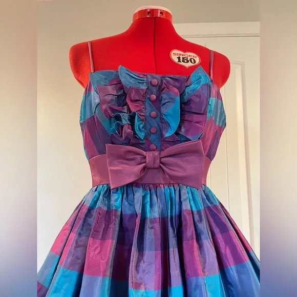 1960s / 1950s VTG Blue Purple Plaid Tuxedo Bodes Fit & Flare Sundress - Picture 6 of 9